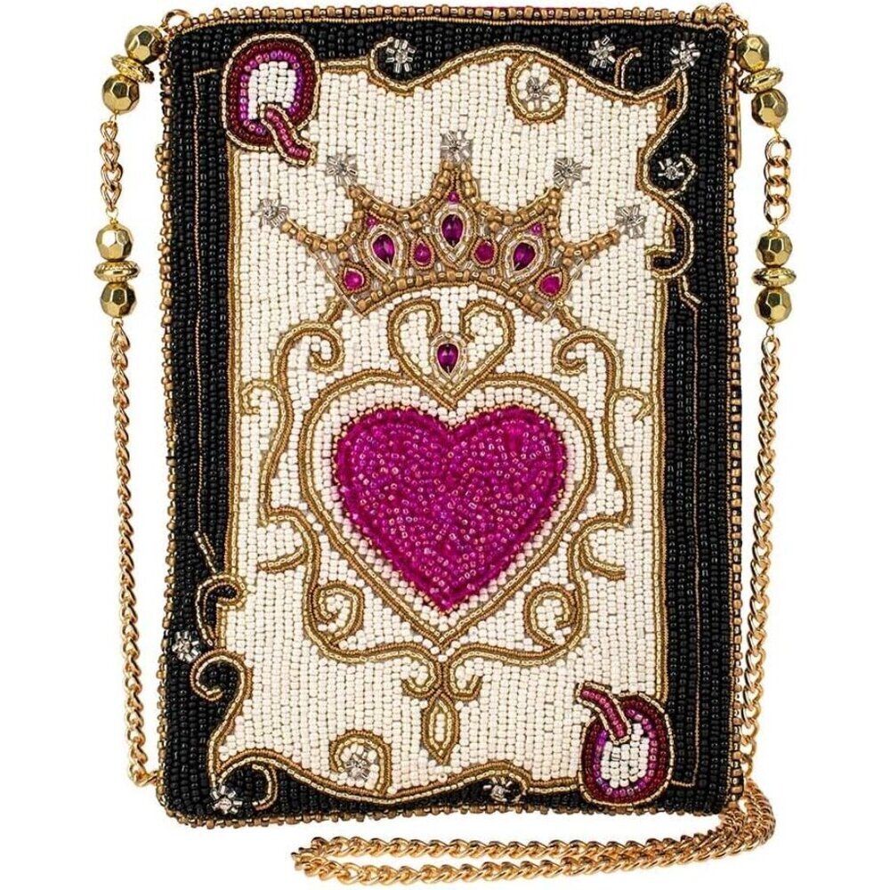 Beaded Mini Crossbody Bag Womens Evening Clutch with Crown Heart Detail